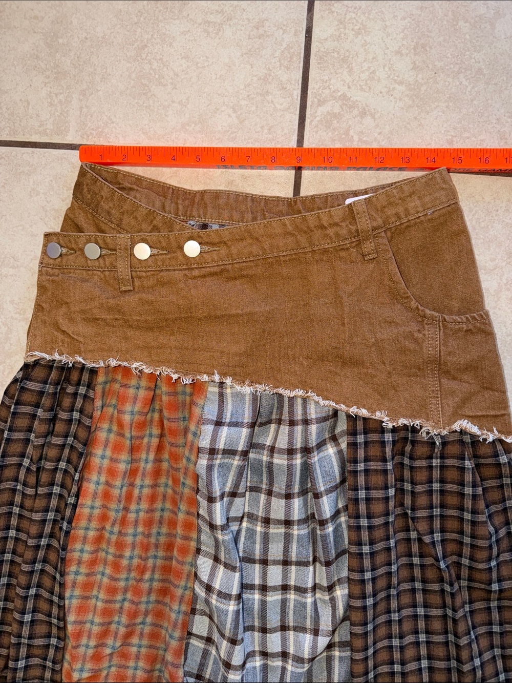 Handmade Patchwork Plaid Wrap Skirt Size 10 Adjustable boho grunge - Picture 4 of 7